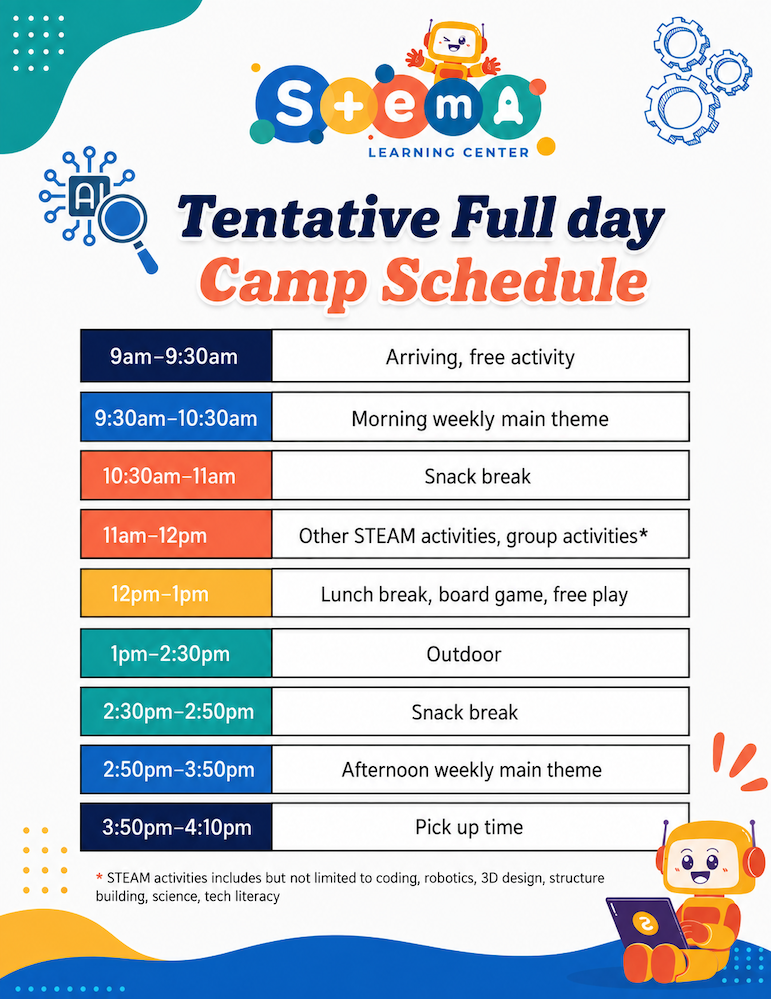 Tentative camp schedule